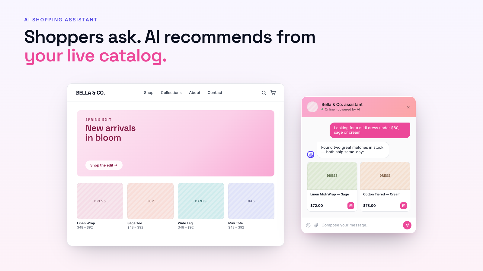 Live AI chat with product recommendations on a storefront
