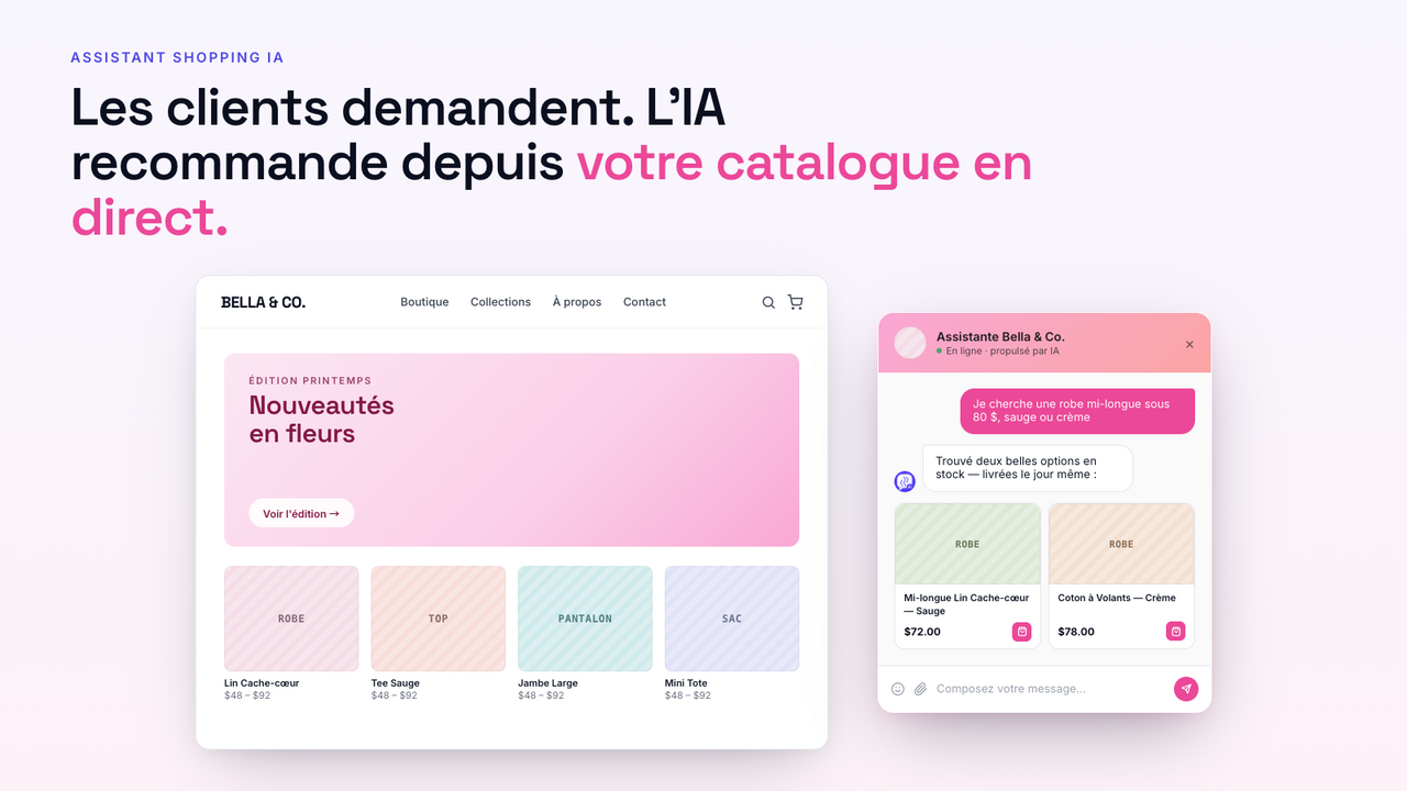 Chat IA en direct avec recommandations sur une boutique
