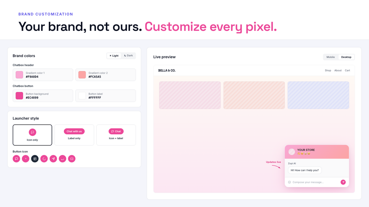 Brand customization with live storefront preview