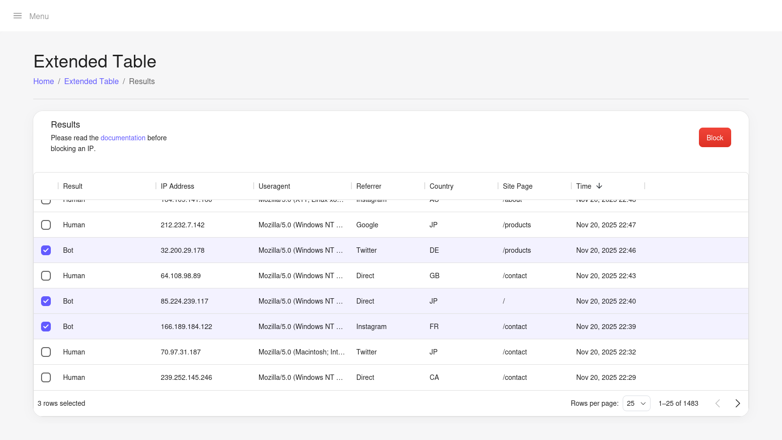 Negate Bot Protection Click Protection for Marketing Menu