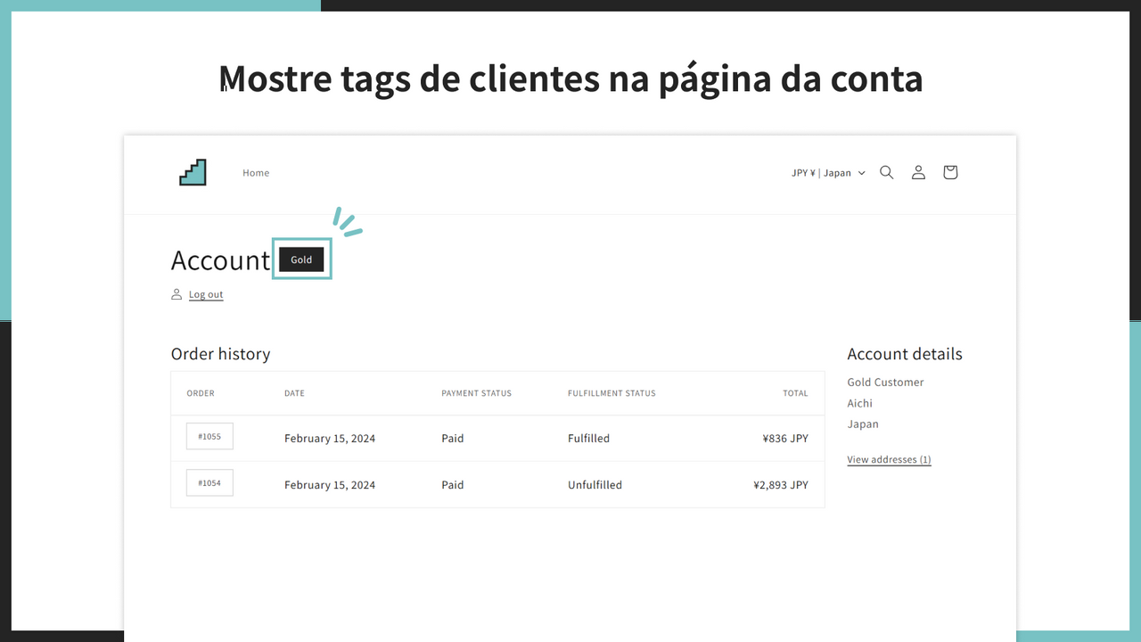 Mostre tags de clientes na página da conta
