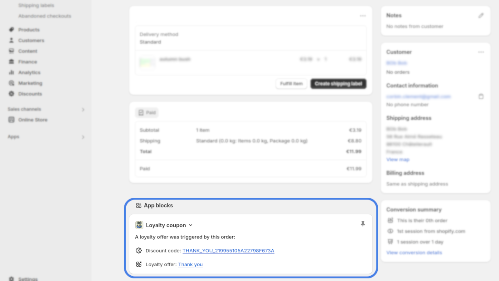 Generated discounts codes are visible on the order page
