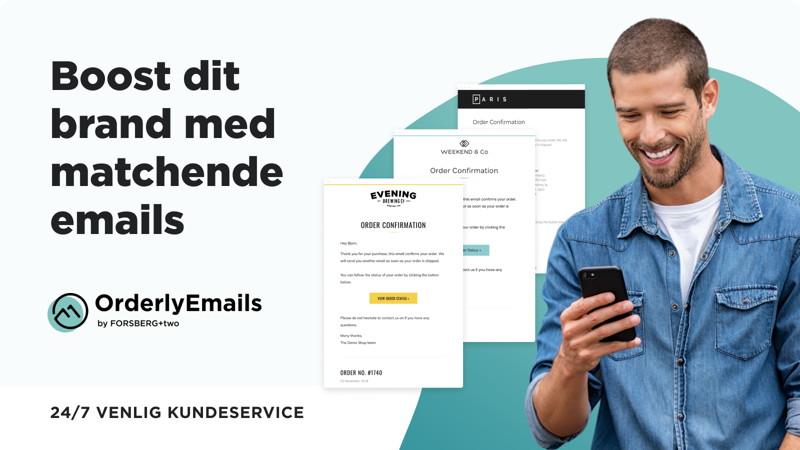 Orderly Emails hero image. man standing with phone in his hand