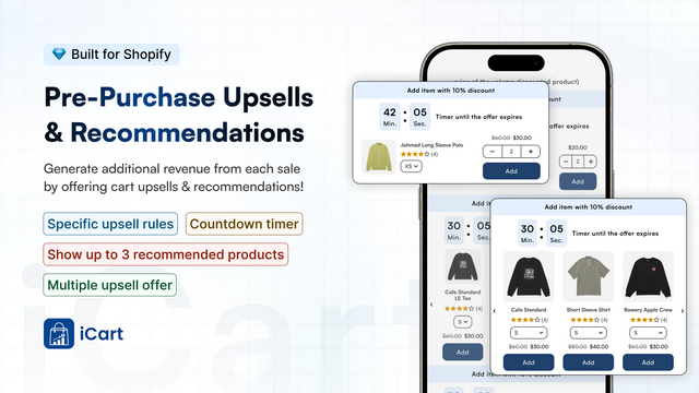 Pre-Purchase Cart Upsells & Product Recommendations