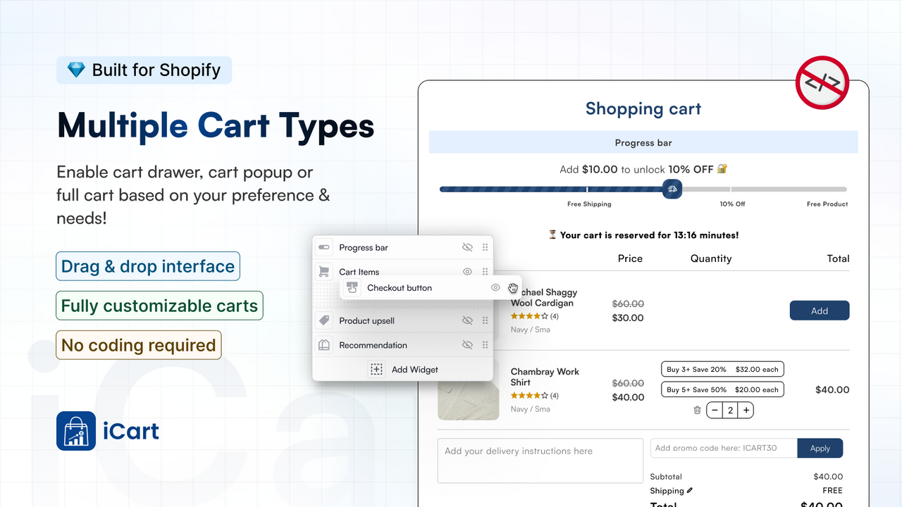 Fully Customizable Side Cart Drawer, Popup & Full Cart 