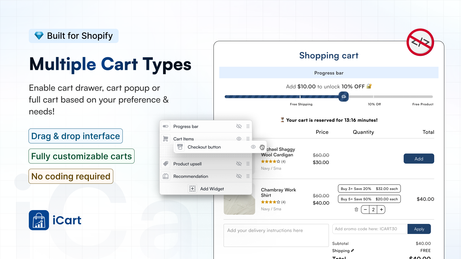 Fully Customizable Side Cart Drawer, Popup & Full Cart 