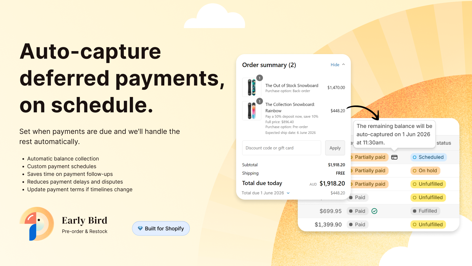 Auto-capture deferred payments, on schedule.