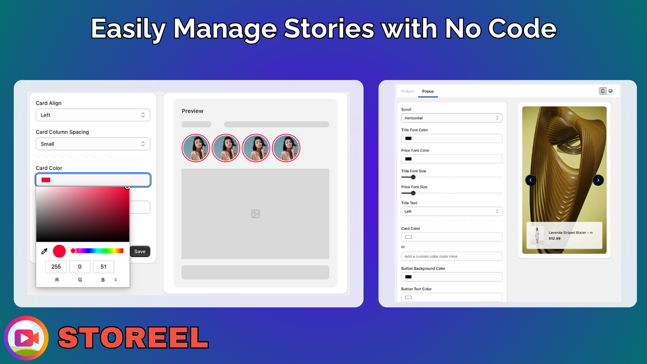 No code widget story section