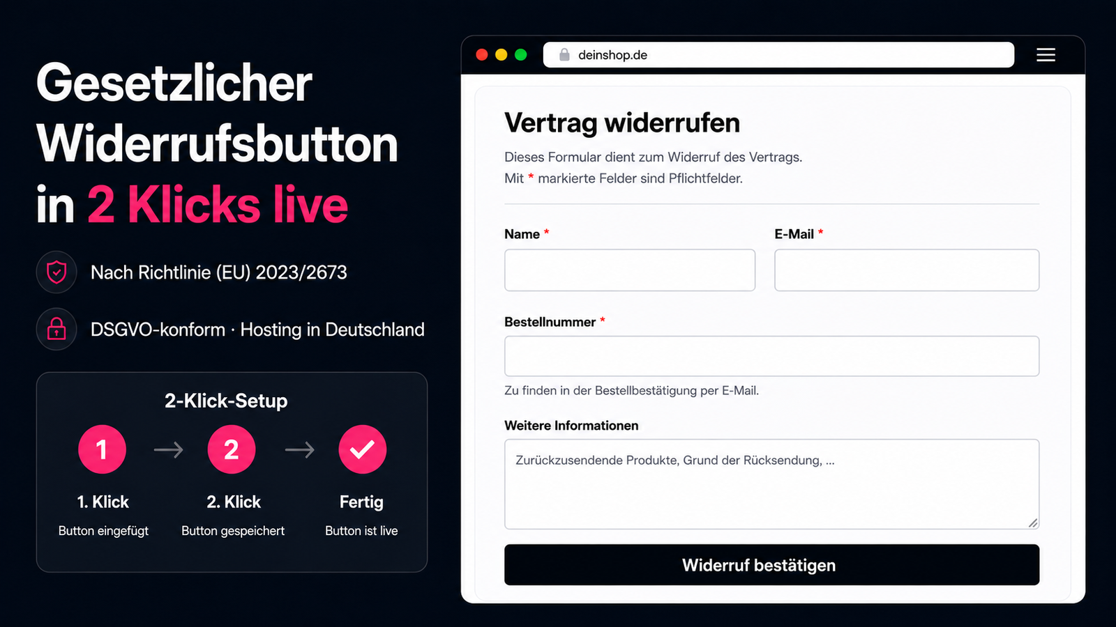 Widerrufsbutton nach EU 2023/2673 in 2 Klicks integriert