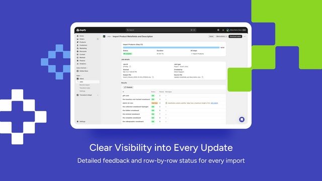 Import Shopify data with validation and row-level feedback.