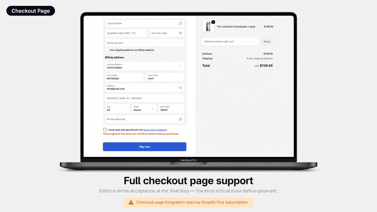Checkout page checkbox support for Shopify Plus stores