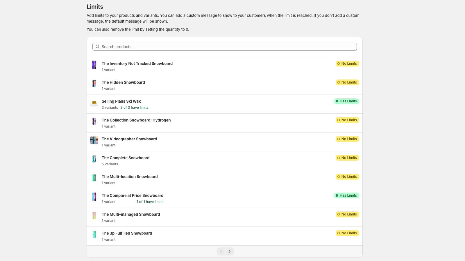 Symple Limits Variant Limits Page