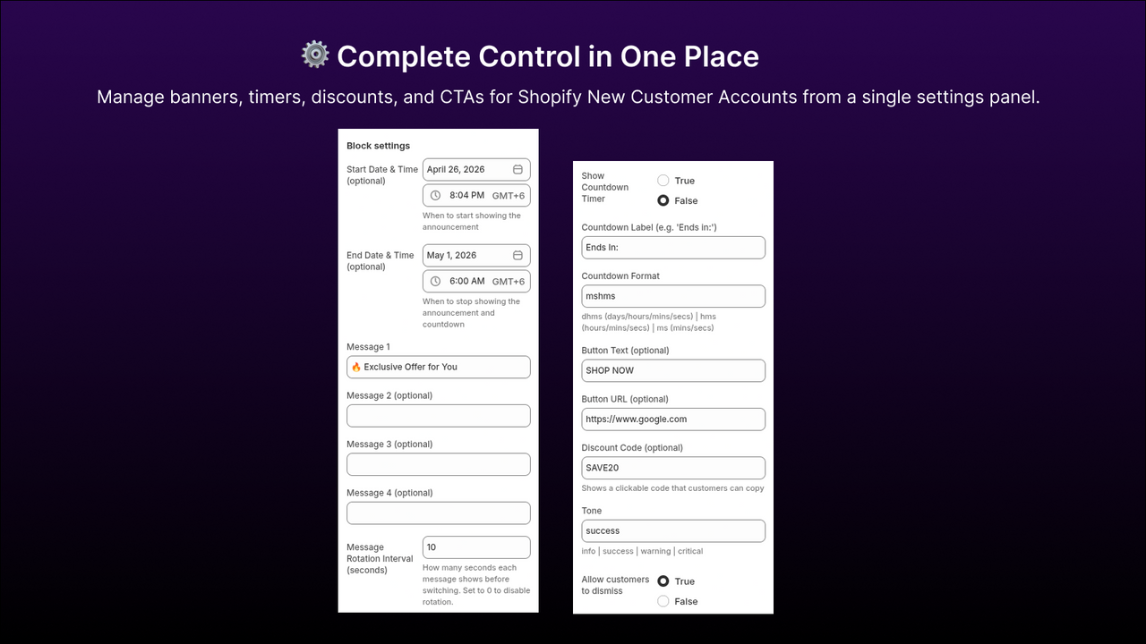 Buzz: Announcement & Countdown -> Customization Settings