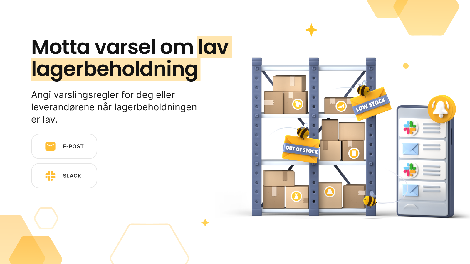 Varsler via e-post og Slack for lav lagerbeholdning i Shopify