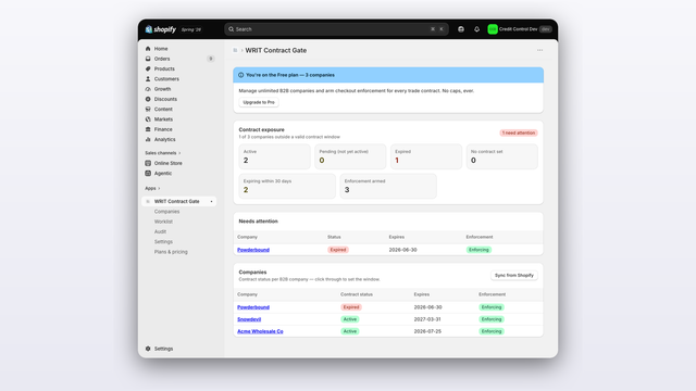 B2B checkout blocked because the company trade contract has expi