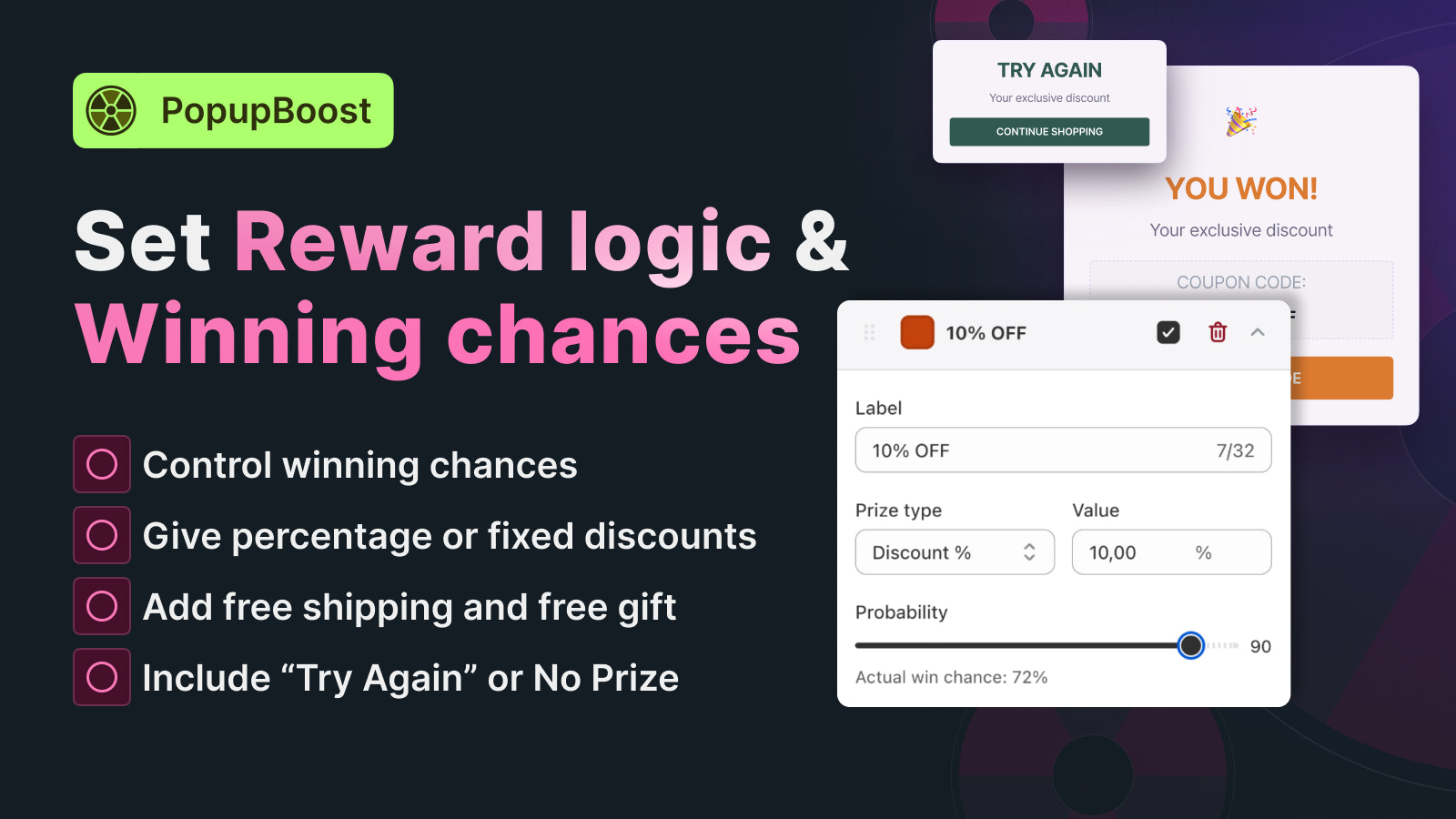 Spin wheel editor: control win chances 