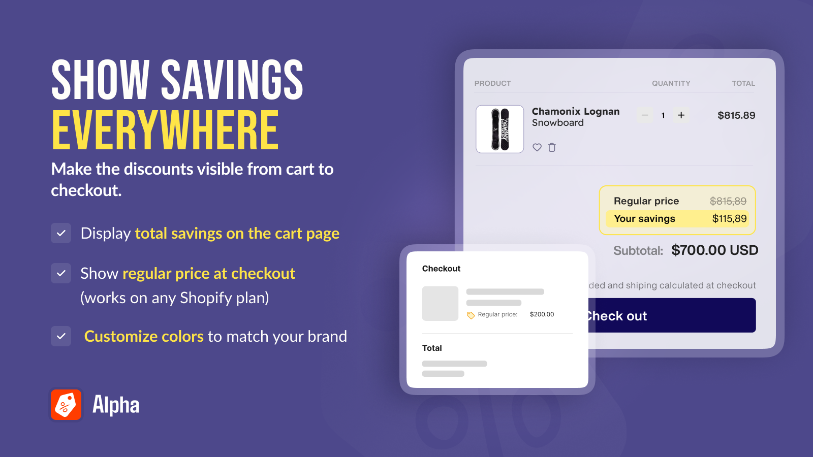 Show savings everywhere