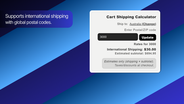 International rates shown after entering a postal code.