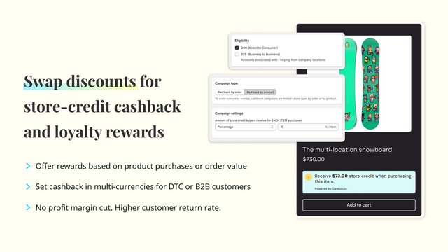 Customize cashback offers by order value or product