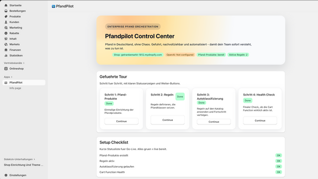 Guided Setup: Pfandprodukte erstellen und Regeln aktivieren