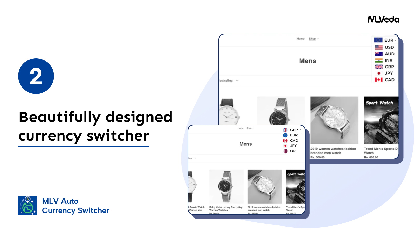 Selector de divisas con diseño moderno y atractivo