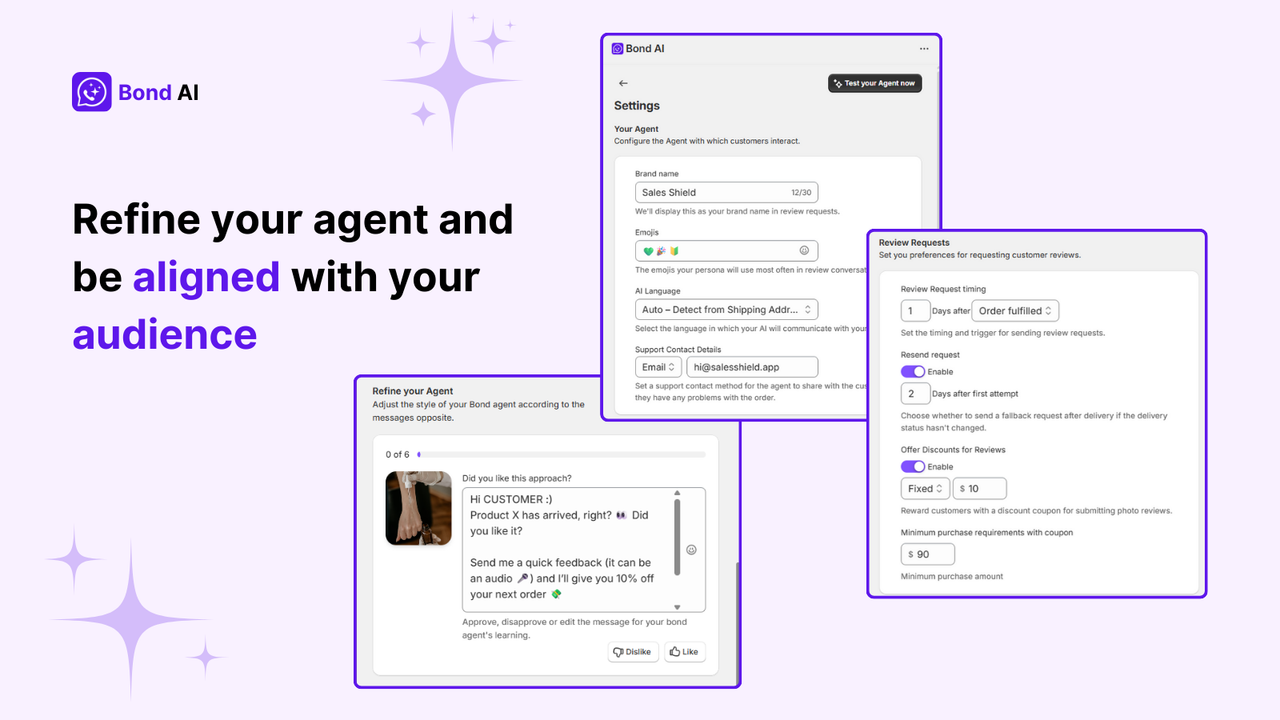 Customize AI agent messages and review timing preferences