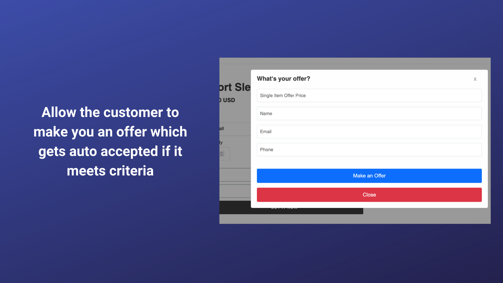 Make an offer Popup
