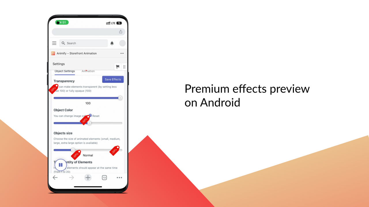 Android mobile sale effect for Shopify – admin settings