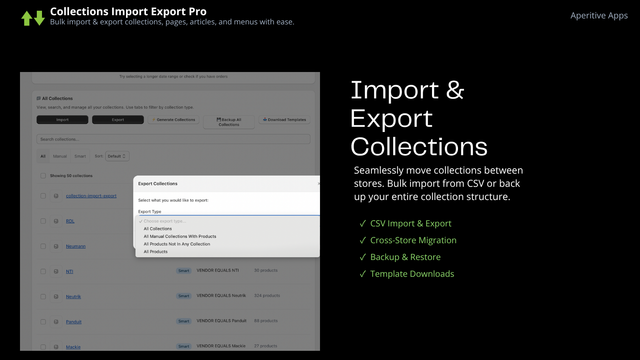 Export Collections & Products