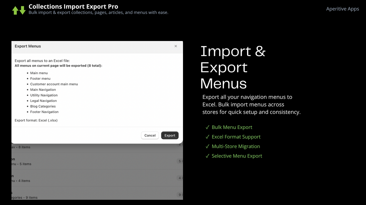 Import and Export Menus