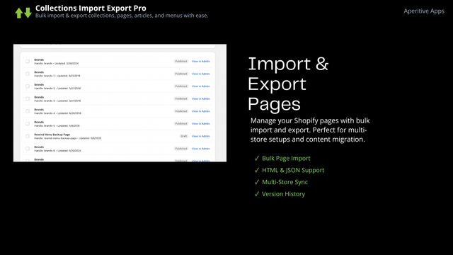 Import and Export Pages