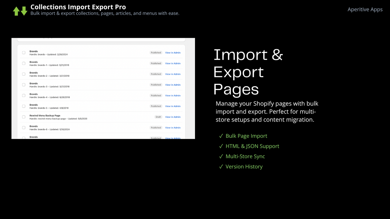 Import and Export Pages
