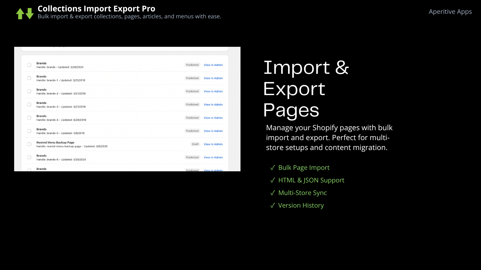 Import and Export Pages