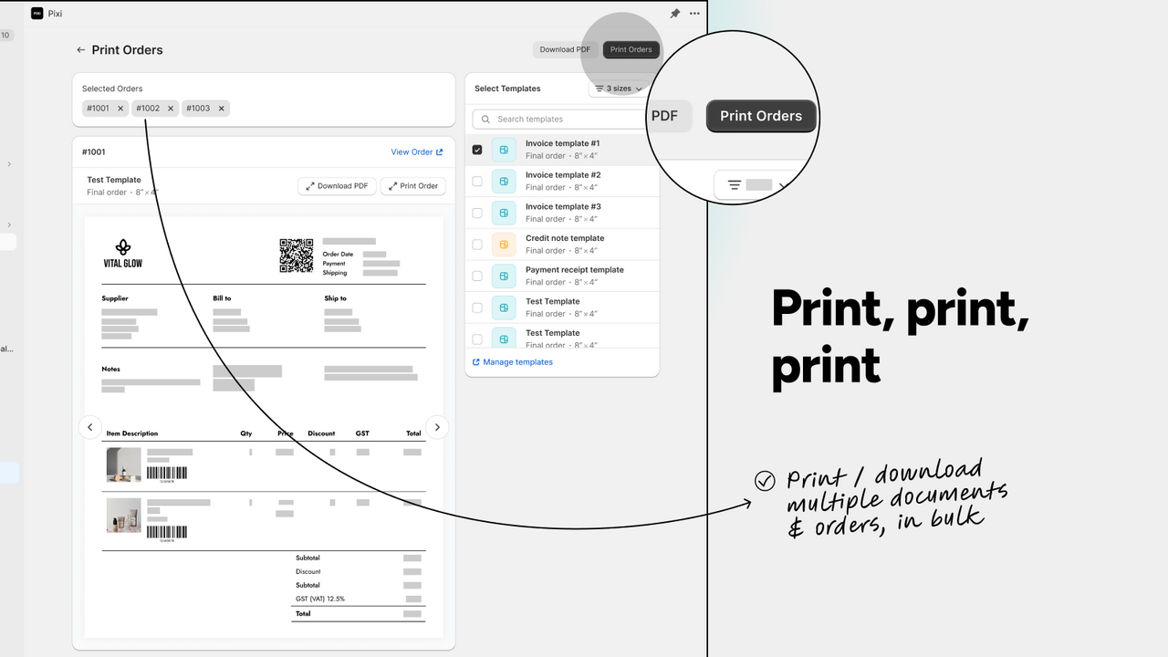 Print / download multiple documents & bulk download