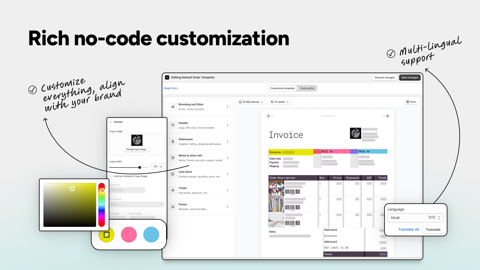 No code customization on Invoice Editor