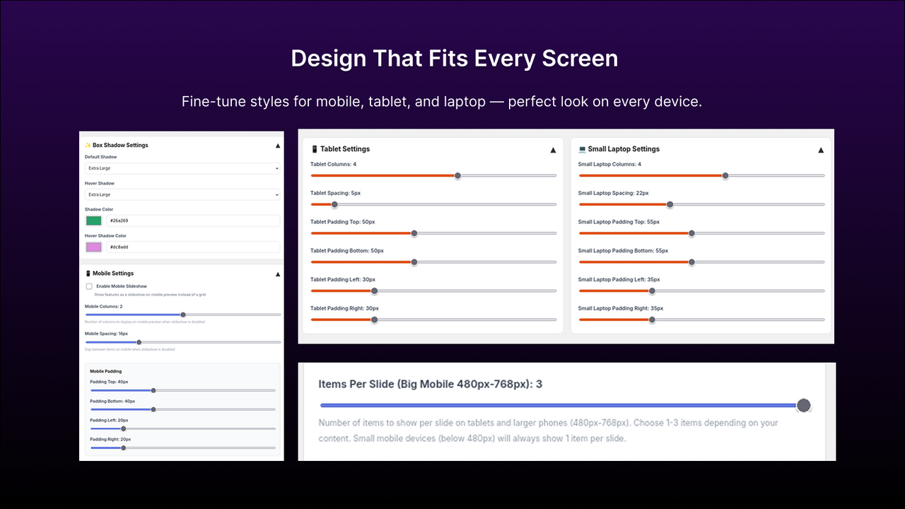 ShopVisual - Feature Icons, settings for all devices