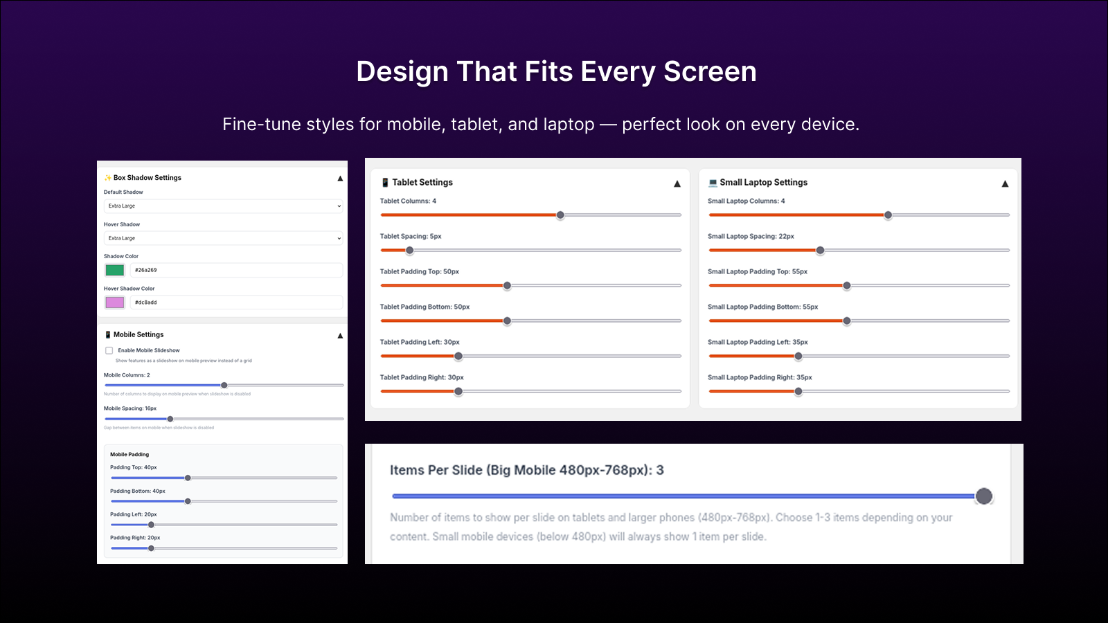 ShopVisual - Feature Icons, settings for all devices