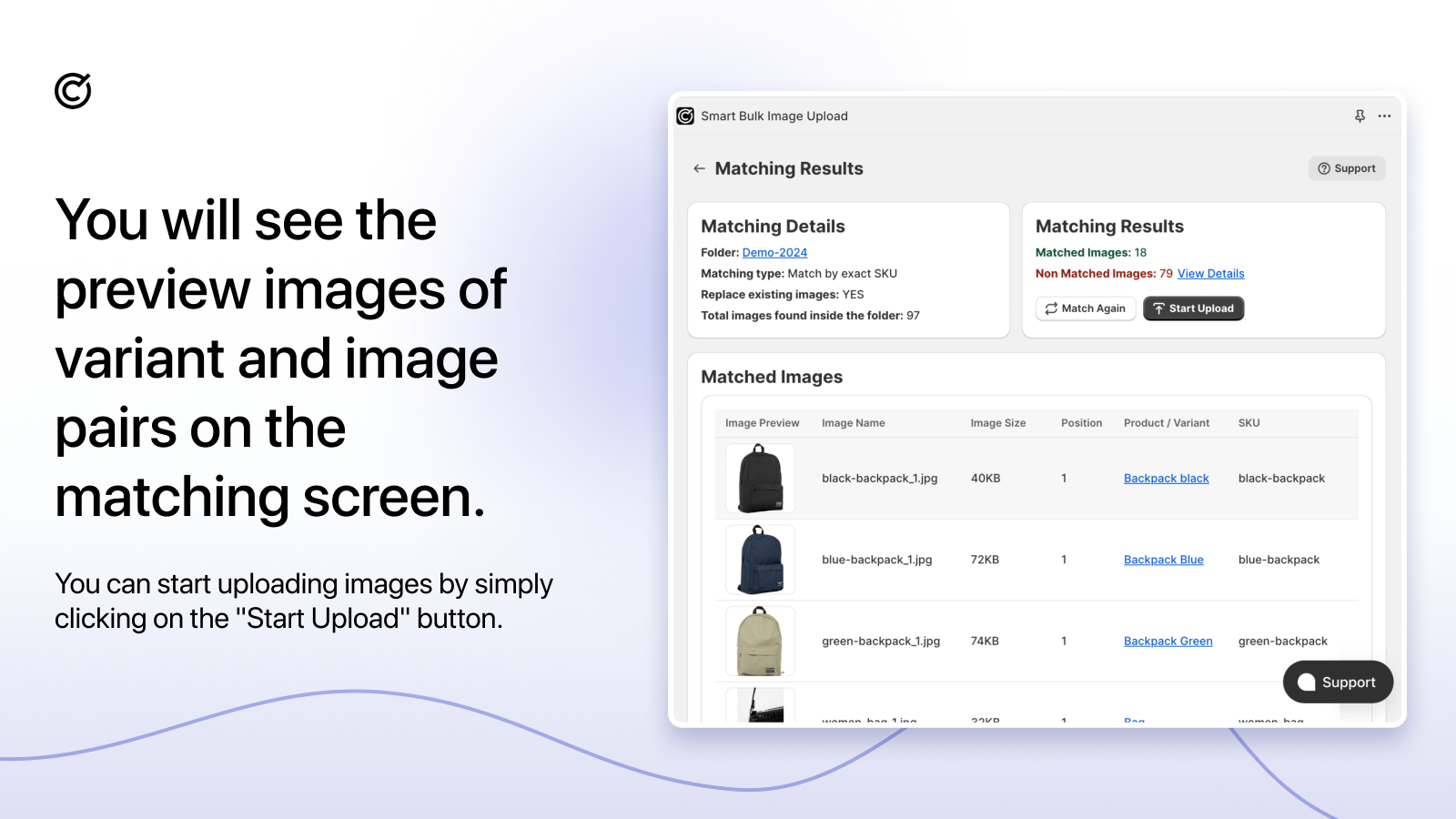 Check match results and start upload photo / upload image