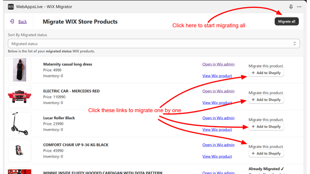 Webappslive - Wix Migrator - Migrate Products