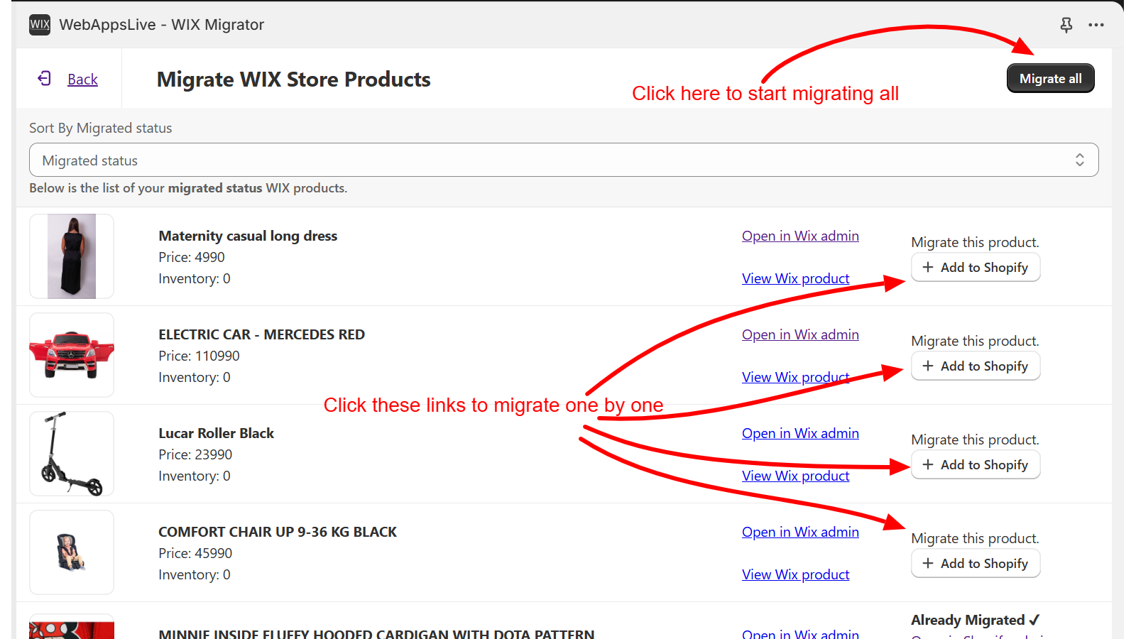 Webappslive - Wix Migrator - Migrate Products