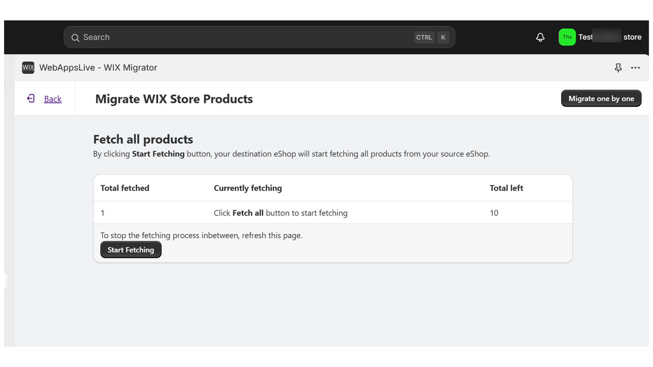 Webappslive - Wix Migrator - Fetch all products