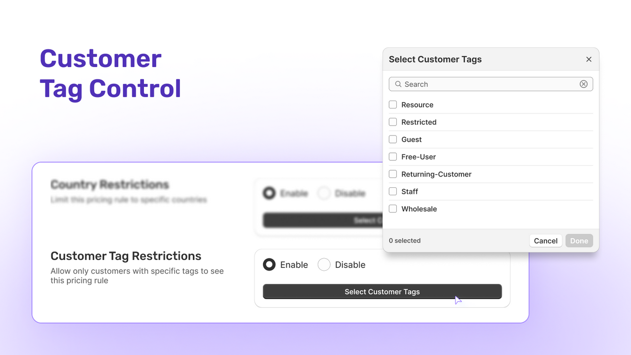 Shopify customer tag restriction control settings