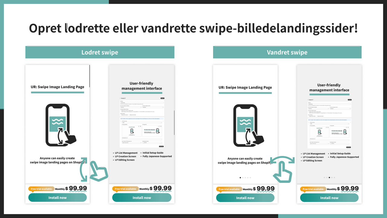 Opret lodrette eller vandrette swipe-billedelandingssider!