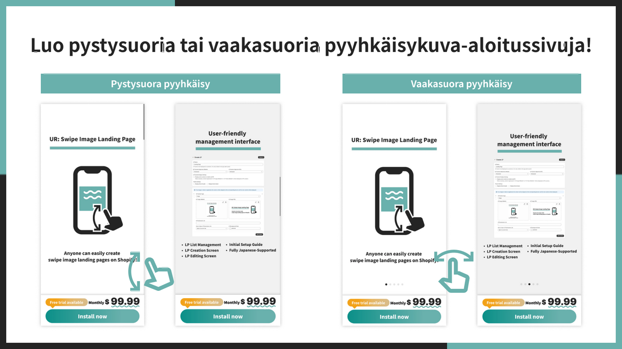 Luo pystysuoria tai vaakasuoria pyyhkäisykuva-aloitussivuja!