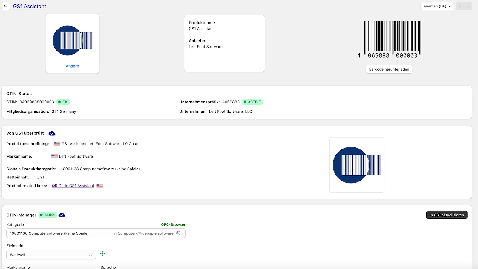 Produkt in GS1 überprüfen und synchronisieren