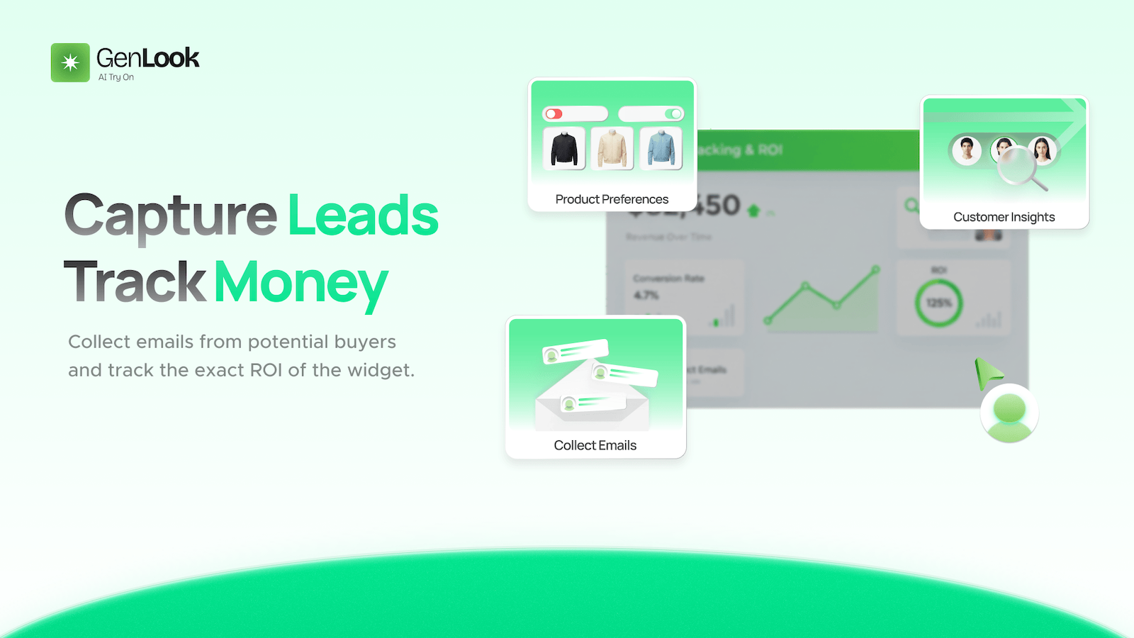 Analytics dashboard showing try-on funnel and email collection