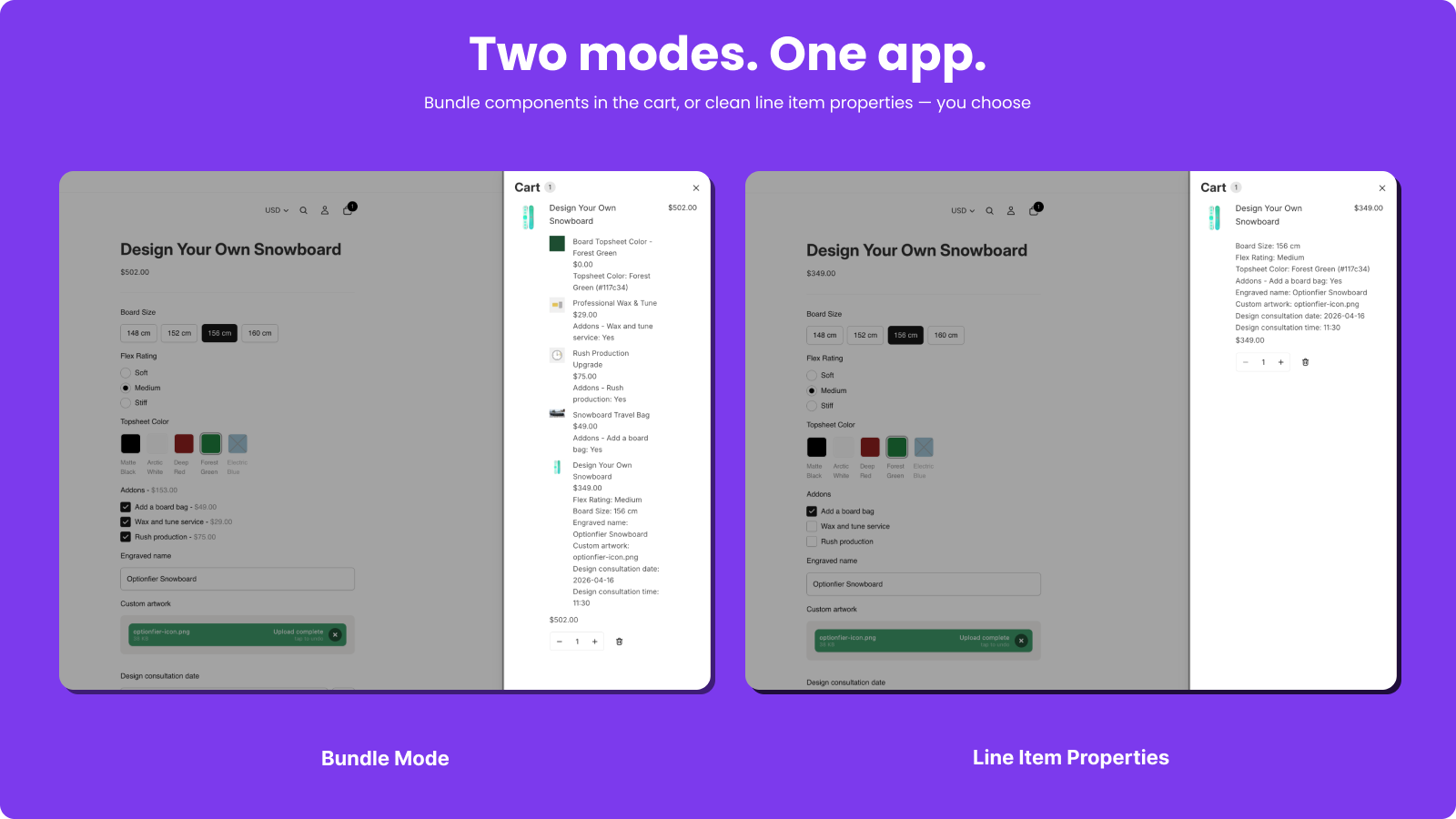 Bundle mode vs line item properties cart comparison