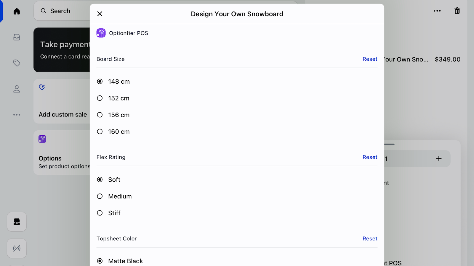 Optionfier option selection on POS