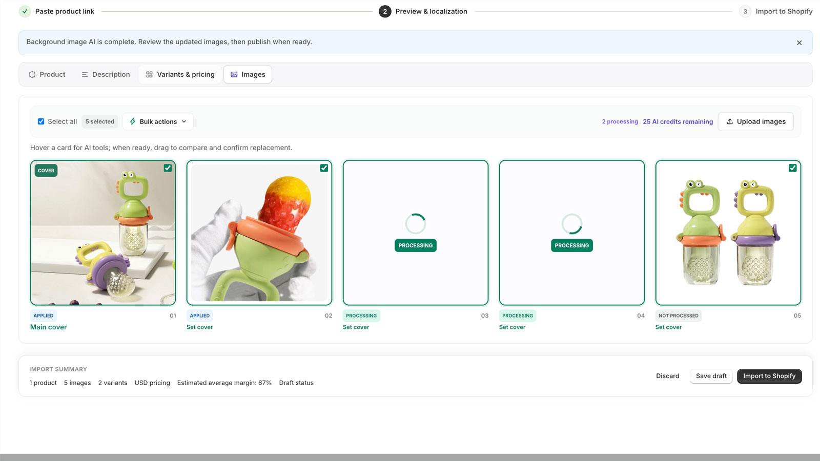 AI tools processing and localizing product images live.