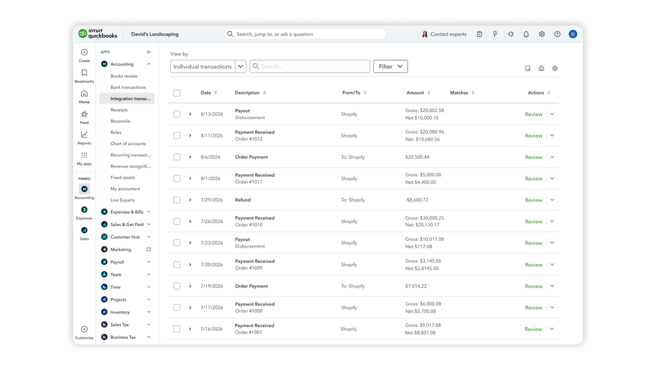 Orders, payouts and refunds are automatically imported.
